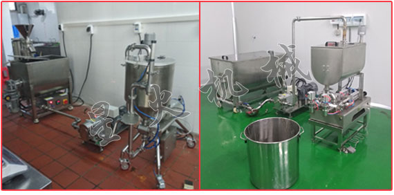 戶(hù)廠房星火顆粒醬狀灌裝機(jī)樣機(jī)展示